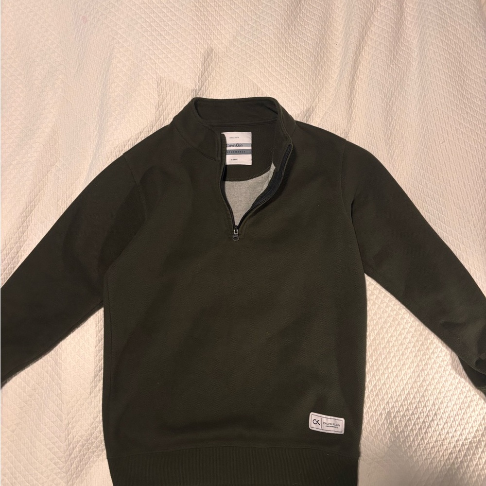 Calvin Klein Men’s Olive Zip Mock-Neck Sweater